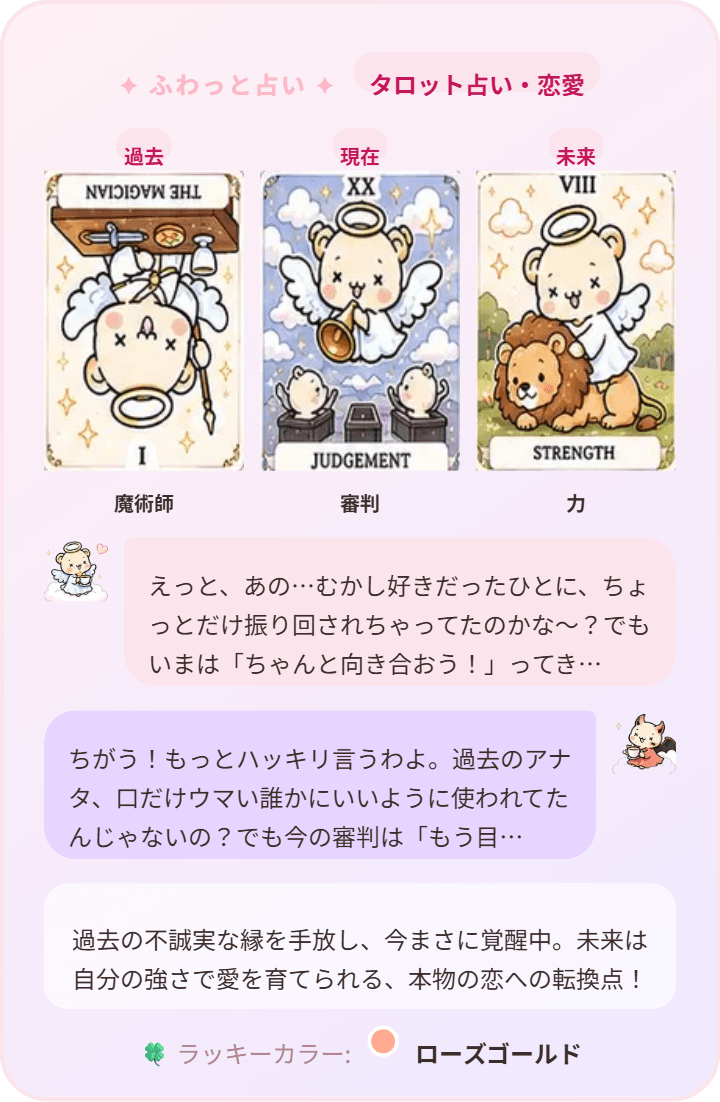 タロット占い・恋愛の結果サンプル(過去・現在・未来)